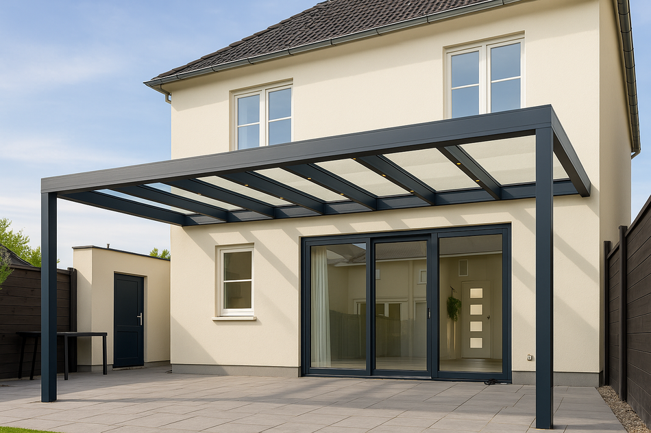 Terrassenüberdachung 350 cm x 300 cm mit Opal Polycarbonat
