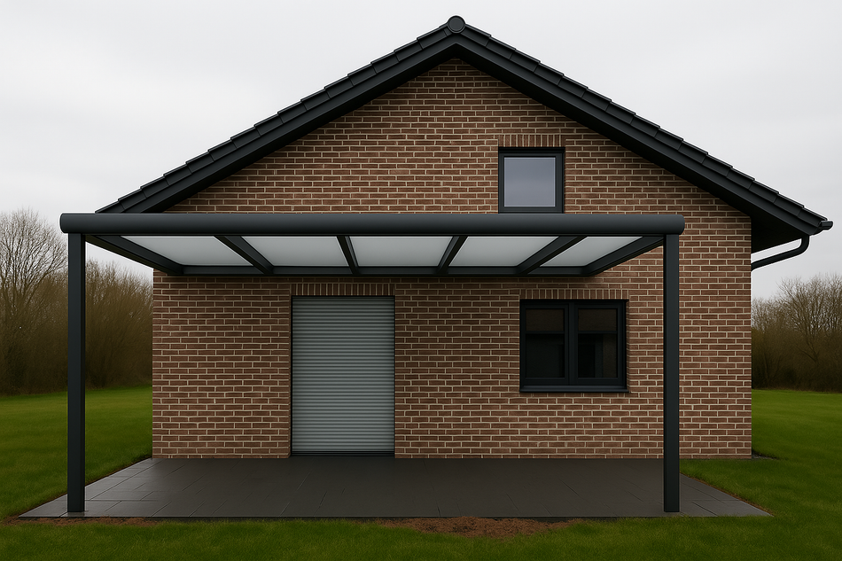 Terrassenüberdachung 350 cm x 450 cm mit Opal Polycarbonat