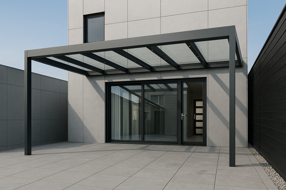 Terrassenüberdachung 350 cm x 500 cm mit Opal Polycarbonat