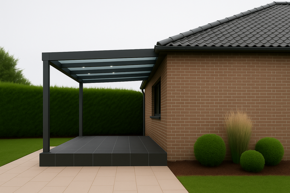 Terrassenüberdachung 450 cm x 250 cm mit Opal Polycarbonat