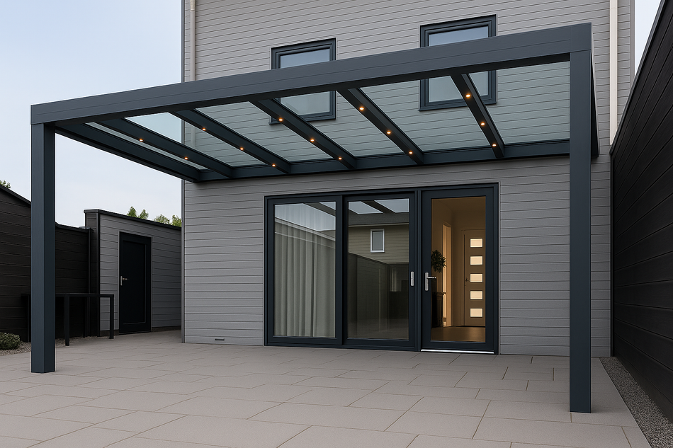 Terrassenüberdachung 300 cm x 500 cm mit Opal Polycarbonat