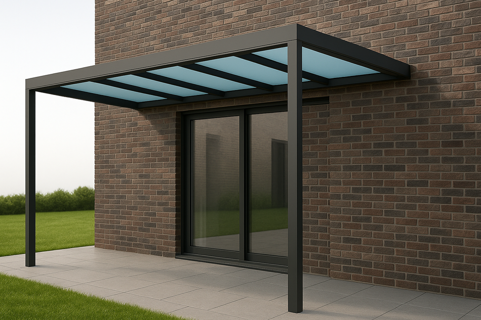 Terrassenüberdachung 450 cm x 400 cm mit Opal Polycarbonat
